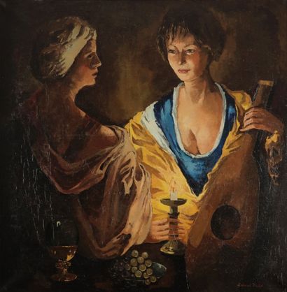 null Roland OUDOT (1897-1981)
Deux femmes à la bougie
Huile sur toile
Signée en bas...