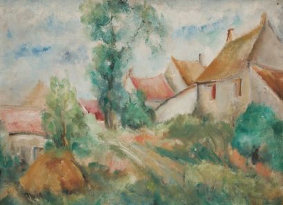 null José PALMEIRO (1903-1984)
Maisons à la campagne, 1929
Huile sur toile.
Signée...