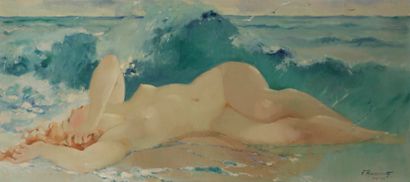 null Vladimir ROZMAINSKI (1885-1943)
Nu devant la mer, 1936
Huile sur toile.
Signée...