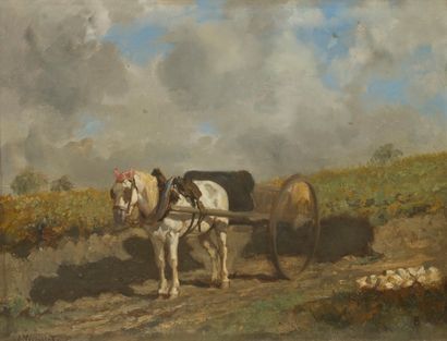 null Jules Jacques VEYRASSAT (1828-1893)
Charette à cheval
Huile sur panneau.
Signée...