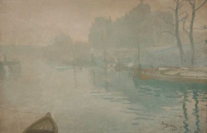 null André BARBIER (1883-1970)
Paris, péniche sur la Seine à L’Île Saint-Louis, 1901
Huile...