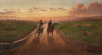 null Pietro BARUCCI (1845-1917)
Cavaliers sur le chemin au crépuscule
Huile sur toile.
Signée...