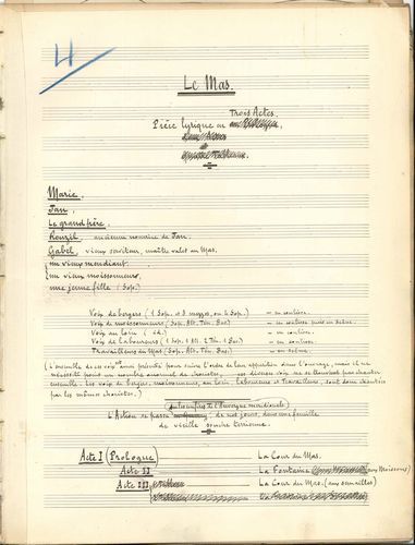 null Joseph CANTELOUBE (1879-1957). Manuscrit musical autographe signé, Le Mas, pièce...