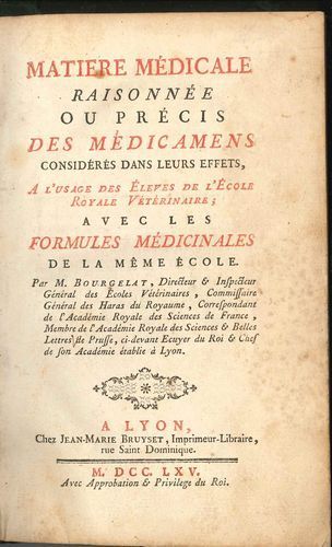 null Claude BOURGELAT (1712-1779). Matière médicale raisonnée ou Précis des médicamens...