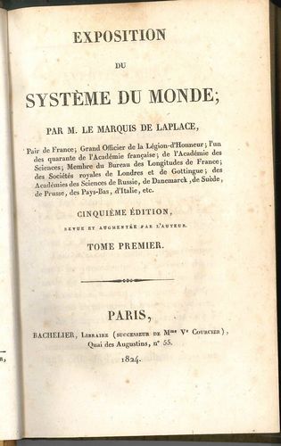 null Pierre-Simon de LAPLACE (1749-1827). Exposition du système du monde. Cinquième...