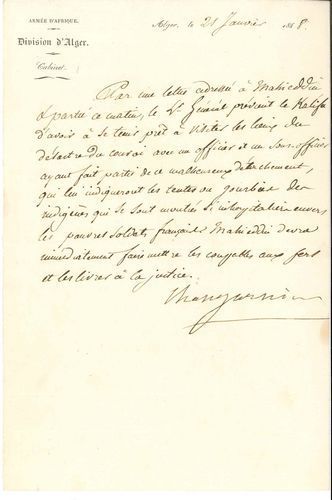 null Nicolas CHANGARNIER (1793-1877) général et homme politique. P.S., Alger 21 janvier...