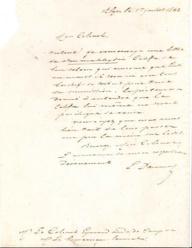 null Eugène Daumas (1803-1871) général et homme politique. L.A.S., Alger 1er juillet...
