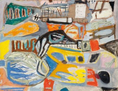 LUTKA PINK 1906 - 1998 Composition abstraite, 1948 Huile sur toile. Signée du cachet...