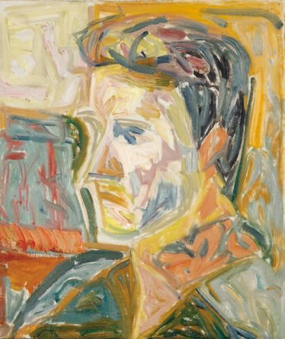 LUTKA PINK 1906 - 1998 Profil d'homme, 1944 Huile sur toile. Signée du cachet et...