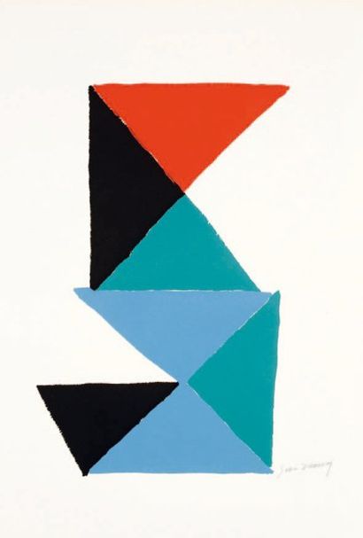 Sonia DELAUNAY (1885-1979) [Composition aux triangles]. Lithographie. 260 x 420....