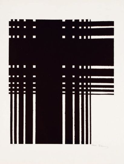 Sonia DELAUNAY (1885-1979) [Composition au quadrillage]. Lithographie. 420 x 495....