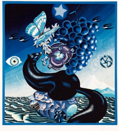 Victor VASARELY (1908-1997) [Composition bleue à la loutre]. Lithographie. 420 x...