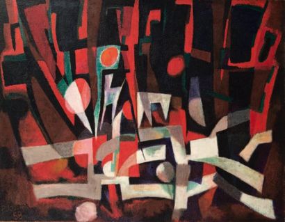 Pierre JOURDA (1931-2007) Composition abstraite n° 91, 1958 Huile sur toile. Signée...