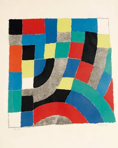 Sonia DELAUNAY (1885-1979) [Composition, carreaux et arcs de cercle]. Vers 1970....