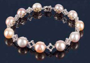 null Bracelet articulé en or gris serti de perles de culture boutons «rosées» et...