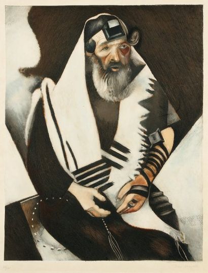 Marc CHAGALL (1887-1985) (d'après) Le Rabbin (vers 1920) Eau-forte en couleurs sur...