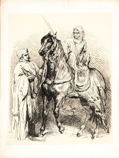 Théodore CHASSÉRIAU (1819-1856) Arabe montant en selle. 1849. Vernis mou et roulette....