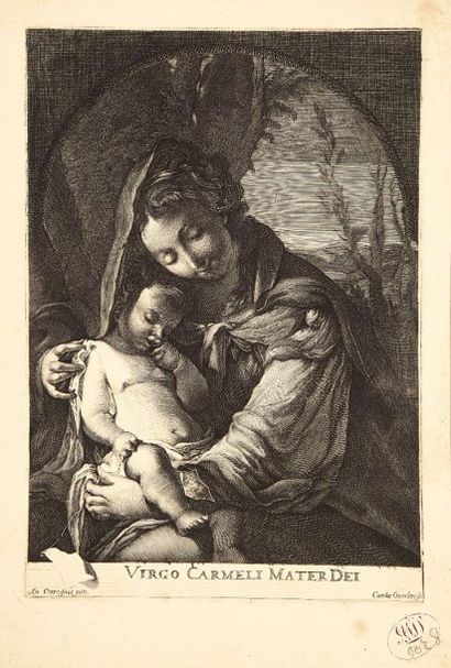 Carlo Orsolini (1710-1780) Virgo Carmeli Mater Dei. Gravé d’après le Corrège. 175 x 255....