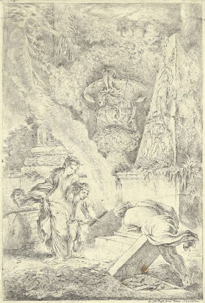 Giovanni Benedetto Castiglione (1609-1670) Le Tombeau rempli d’armes, ou Circé cherchant...