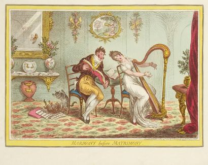 James Gillray (1757-1815) Harmony before Matrimony. 1805. Eau-forte. 360 x 260. Très...