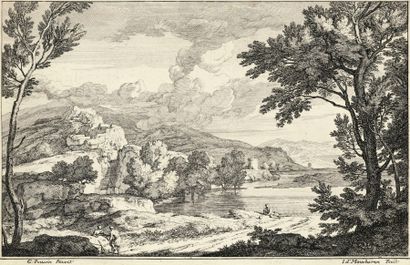 Isaac de MOUCHERON (1667-1744) Paysage. Eau-forte d’après Poussin. 247 x 162. Très...