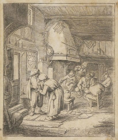 Adriaen Van OSTADE (1610-1685) Fumeur riant accoudé au dossier de sa chaise ; La...