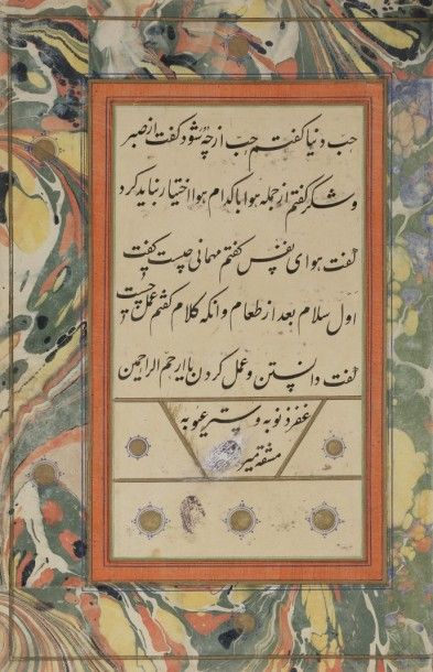 null Cinq folios d’un manuscrit sur pages d’album, Iran, XIXe siècle
Texte littéraire...