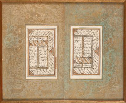 null Deux pages d’un manuscrit poétique, Ghazalyat de Hafîz, Iran qâjâr, XIXe siècle
Texte...