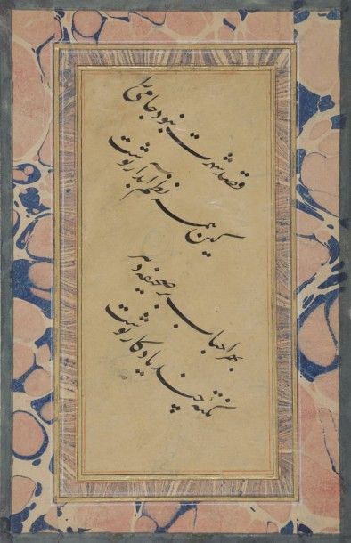 null Quatrain poétique en persan, Iran, fin XIXe siècle 
Texte en diagonale, à l’encre...