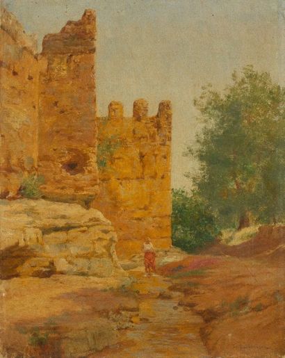 null John-Lewis SCHONBORN (1852-1931)
Oued Metehkana, Tlemcen, 1903
Huile sur toile.
Signée,...