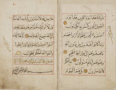 null Onze folios de Coran reliés, Proche-Orient, XIIIe-XIVe 
En arabe sur papier...