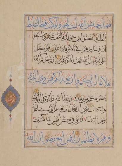 null Partie de Coran, Inde des sultanats, XVIe siècle 
Texte en arabe sur papier...