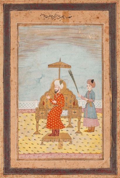 null L’empereur moghol Humayun sur son trône, Inde du nord, XIXe siècle. 
Gouache...