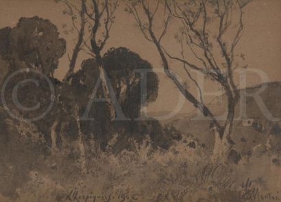 null Henri-Joseph HARPIGNIES (1819-1916)
Paysage à Menton, 1902
Lavis gris sur papier...