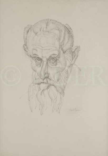 null Jules Oury, dit MARCEL-LENOIR 
(1872-1931)
Portrait d’homme barbu
Crayon et...