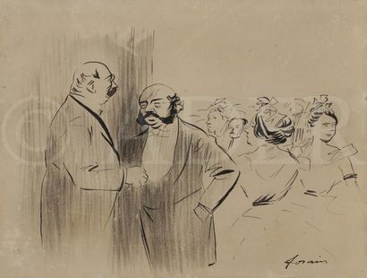 null Jean-Louis FORAIN (1852-1931)
Conversation au salon
Crayon noir, plume et encre...