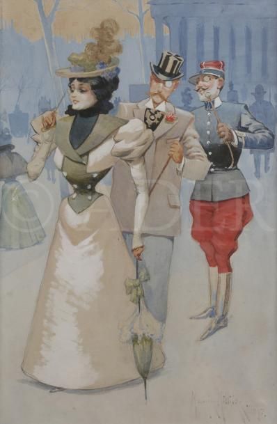 null Maurice MILLIèRE (1871-1946)
Paris, élégante à la Madeleine, 1897
Aquarelle.
Signée...
