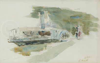 null Albert LEBOURG (1849-1928)
Bateau à vapeur à La Mouille
Aquarelle.
Signée et...
