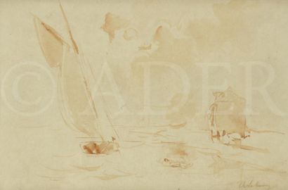 null Albert LEBOURG (1849-1928)
Bateau au port
Aquarelle.
Signée en bas à droite.
19...