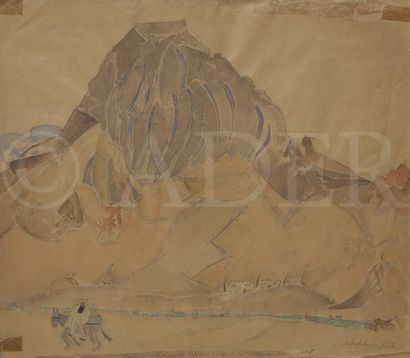 null Alexis GRITCHENKO (1883-1977)
Paysage montagneux avec paysans sur son âne, 1922
Aquarelle...