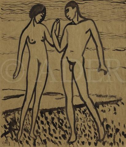 null Ubaldo OPPI (1889-1942)
Couple en pied, vers 1912-13
Pinceau et encre de Chine...