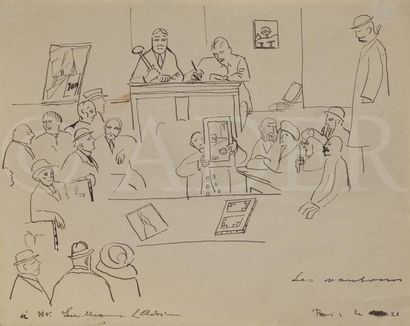null Lucien ADRION (1889-1953)
Les Vautours (caricature sur les ventes aux enchères),...