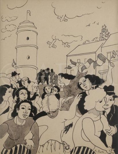 null Alfred RETH (1884-1966)
La Libération, 1944
Plume et encre de Chine avec lavis.
Signé...
