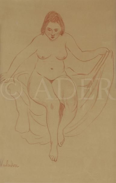 null Suzanne VALADON (1865-1938)
Modèle nu assis à la draperie, vers 1909
Sanguine.
Signée...