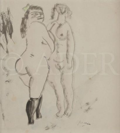 null Julius PINKAS, 
dit PASCIN (1885-1930)
Deux filles nues en pied
Pinceau et encre...