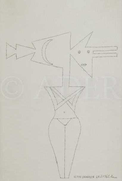 null Victor BRAUNER (1903-1966)
Figura, 1961
Encre de Chine sur papier.
Signé, daté...