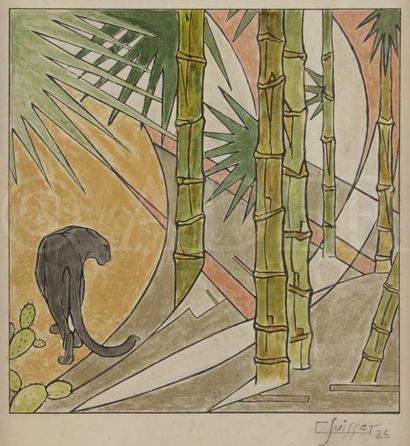 null Gaston SUISSE (1896-1988)
Panthère dans les bambous, 1926
Gravure sur bois,...