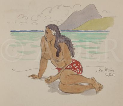 null Jacques BOULLAIRE 1893-1976
Vahiné, 1949
Aquarelle.
Signée et située « Tahiti...
