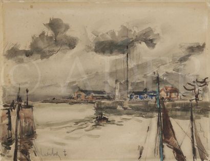 null Fernand HERBO (1905-1995)
Port de Honfleur
Aquarelle.
Signée en bas à gauche.
(Rousseurs).
24,5...