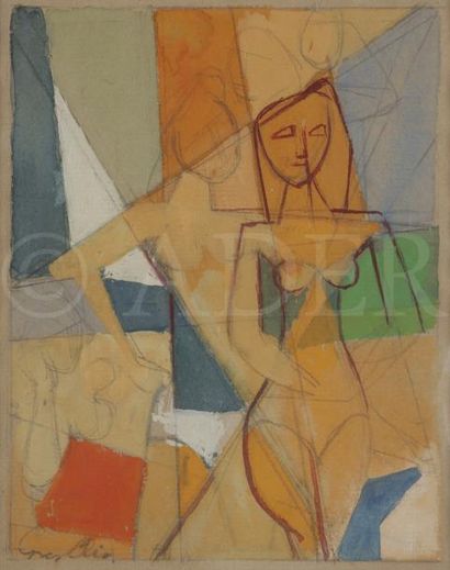 null Yves ALIX (1890-1969)
Nus cubistes
Gouache sur traits de crayons.
Signée en...